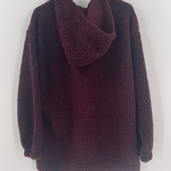 Koolaburra by UGG‎ Women's Medium Sherpa Hoodie Pullover 1/4 Zip Burgundy - Picture 2 of 7